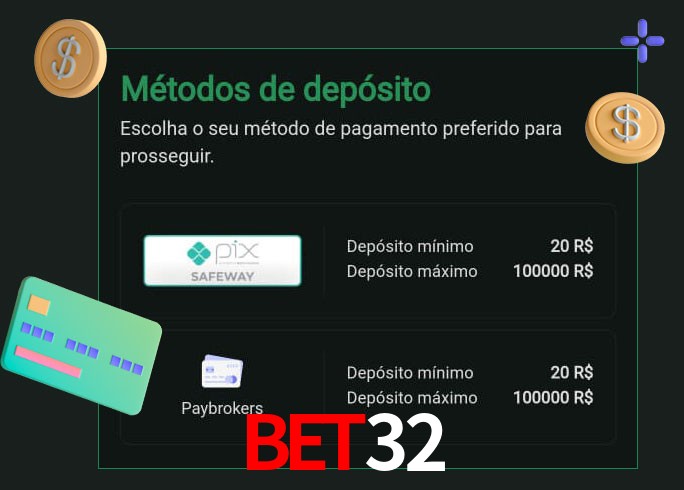 O cassino bet32 oferece uma grande variedade de métodos de pagamento